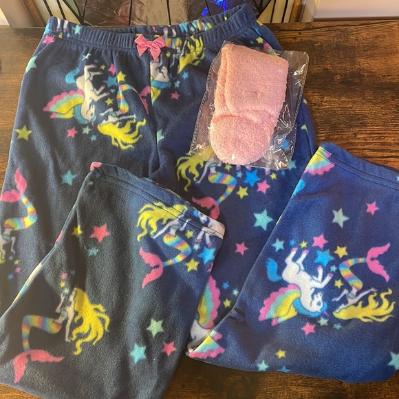 Kid’s pajamas 3piece set(top, bottom, socks) unicorn mermaid size M(7/8) blue - Picture 4 of 5